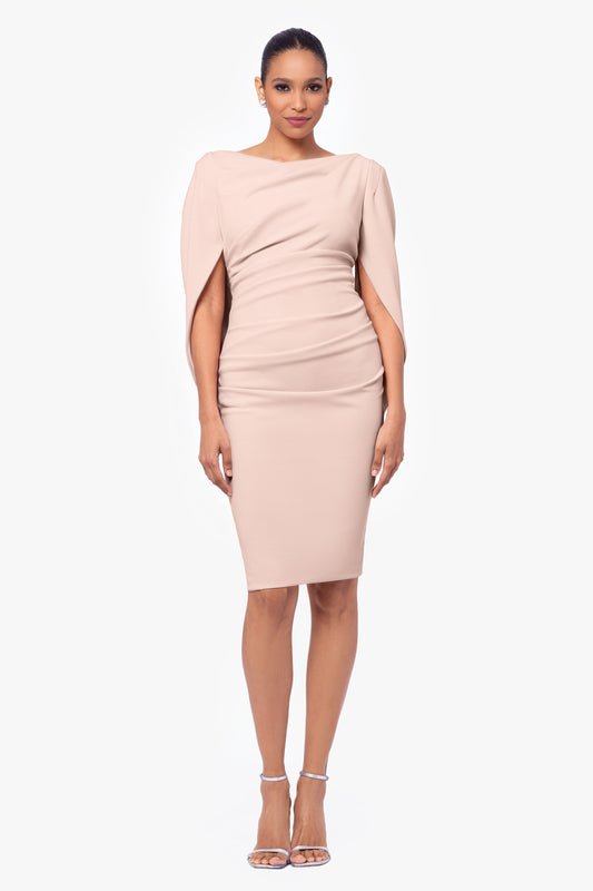 "Jordan" Scuba Crepe Draped Back Short Dress - Blush | Betsy & Adam