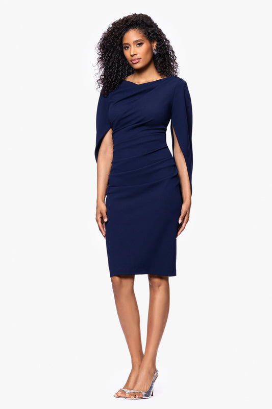 "Jordan" Scuba Crepe Draped Back Short Dress - Navy | Betsy & Adam
