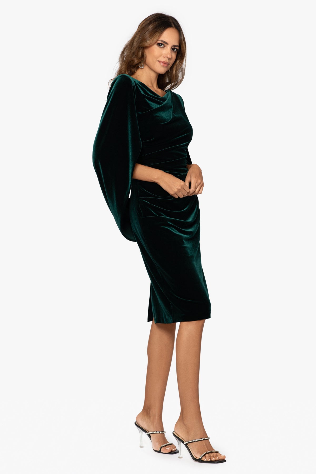 "Leona" Velvet Drape Back Short Dress - Hunter | Betsy & Adam