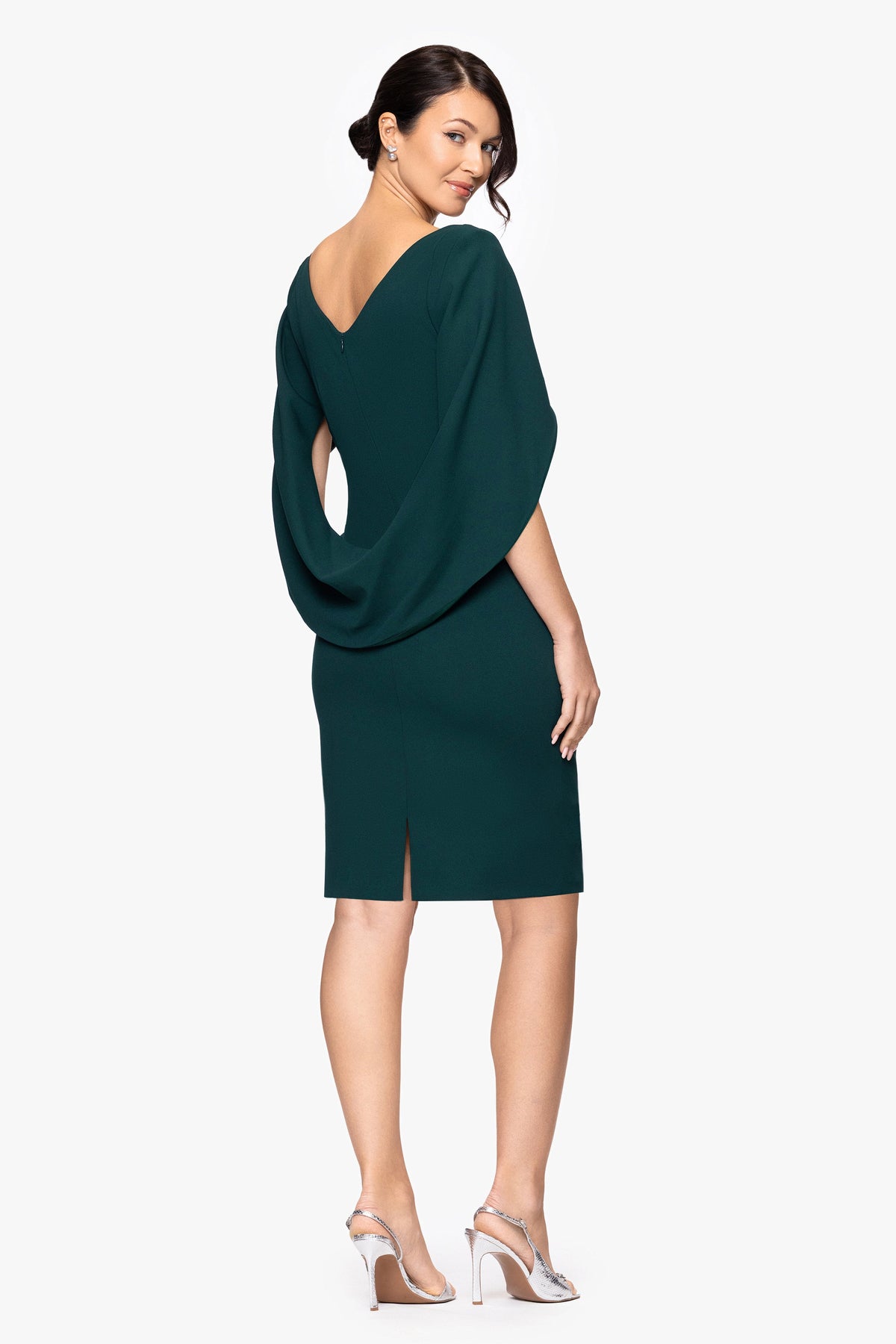 Petite "Jordan" Scuba Crepe Draped Back Short Dress - Pine | Betsy & Adam