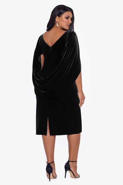 Plus "Kinsley" Velvet Drape Back Dress - Black | Betsy & Adam
