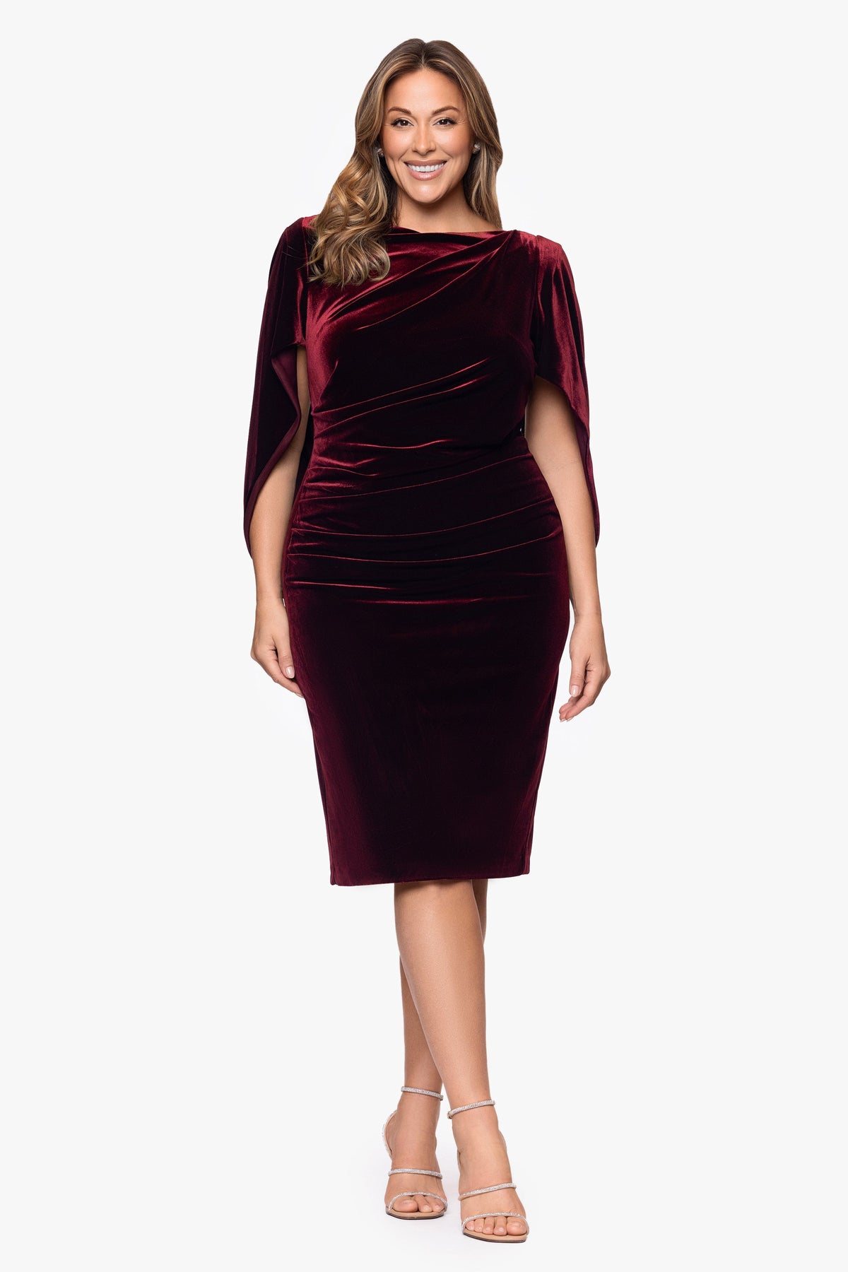 Plus "Kinsley" Velvet Drape Back Dress - Black | Betsy & Adam