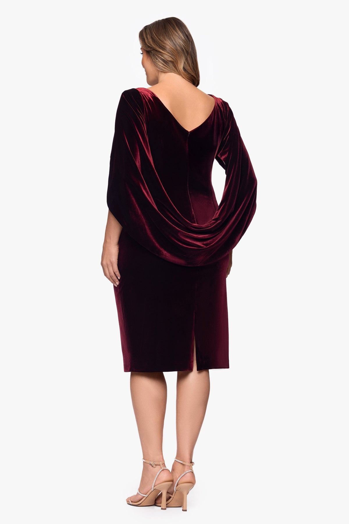 Plus "Kinsley" Velvet Drape Back Dress - Black | Betsy & Adam