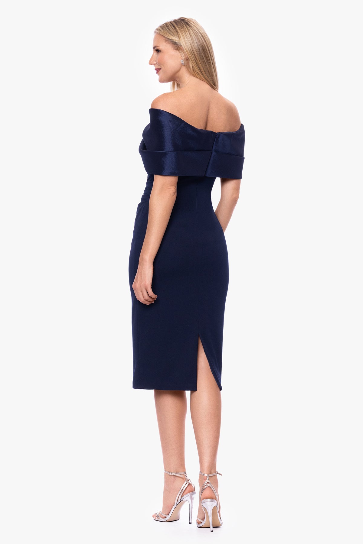 "Sloane" Scuba Crepe Off The Shoulder Short Dress - Navy | Betsy & Adam