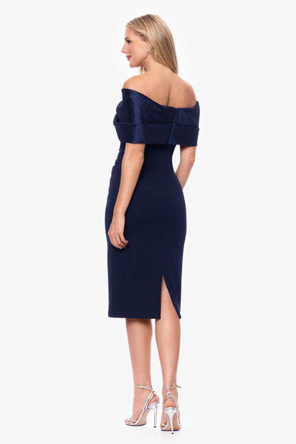 "Sloane" Scuba Crepe Off The Shoulder Short Dress - Navy | Betsy & Adam