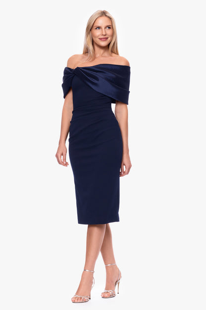 "Sloane" Scuba Crepe Off The Shoulder Short Dress - Navy | Betsy & Adam