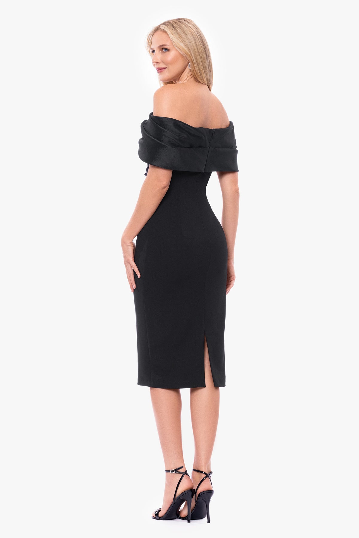 "Sloane" Scuba Crepe Off The Shoulder Short Dress - Black | Betsy & Adam