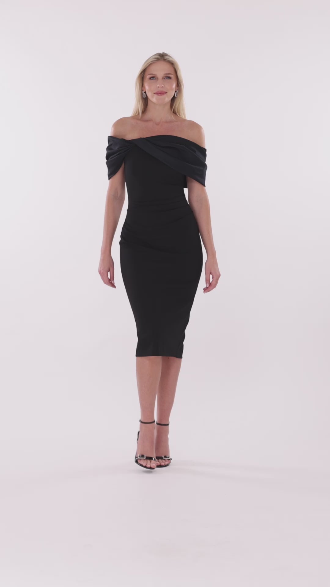 "Sloane" Scuba Crepe Off The Shoulder Short Dress - Black | Betsy & Adam