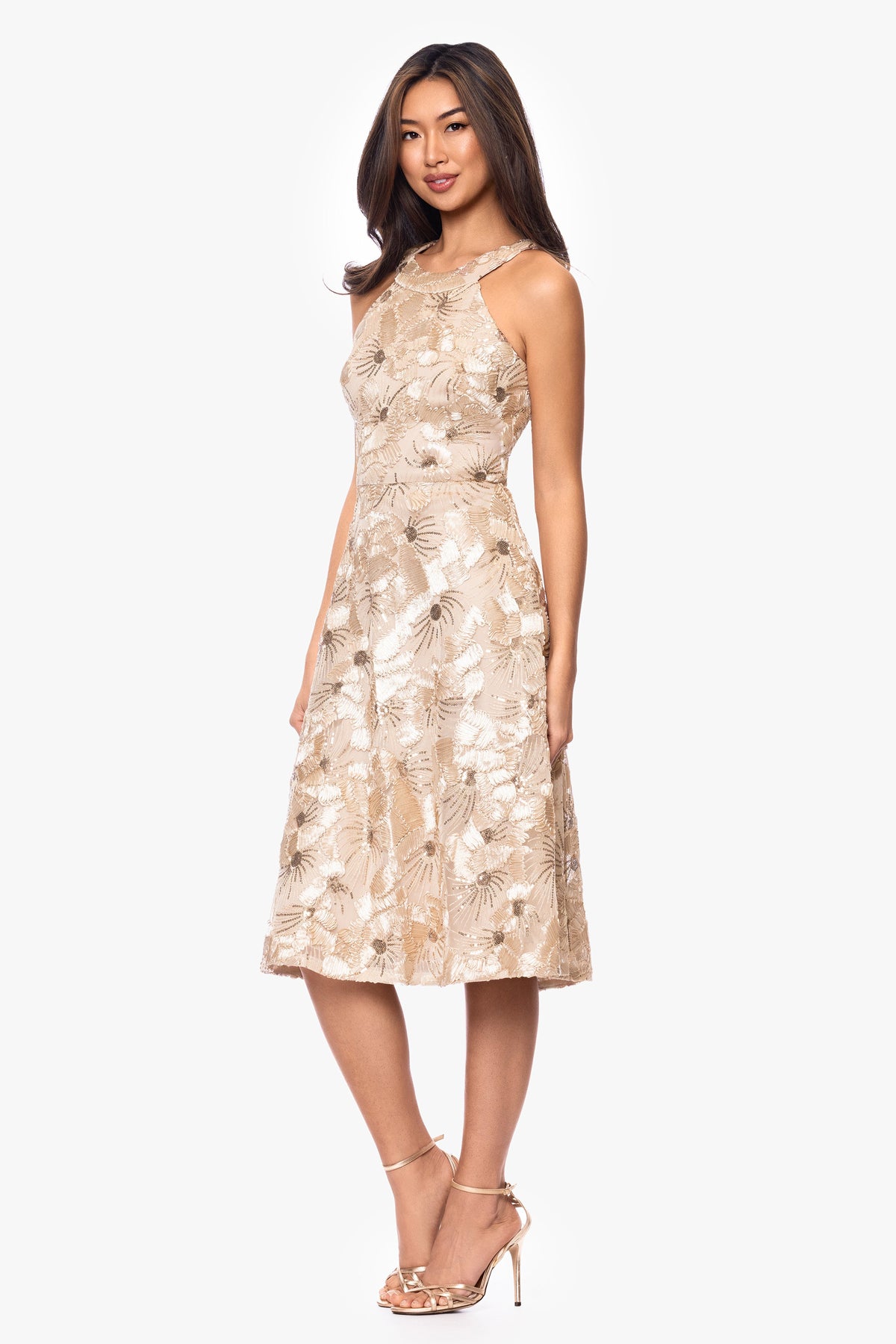 "Piper" Soutache & Sequin Sleeveless Short Dress - Champagne | Betsy & Adam
