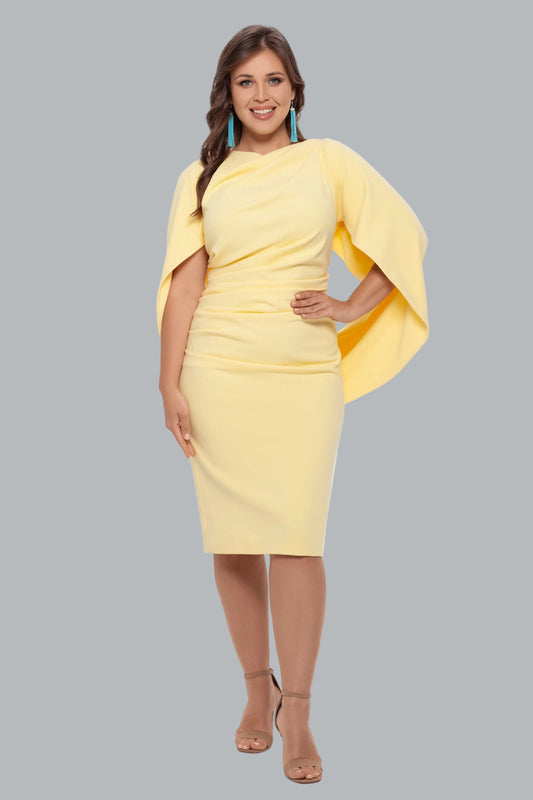 Plus "Jordan" Scuba Crepe Draped Back Short Dress - Yellow | Betsy & Adam