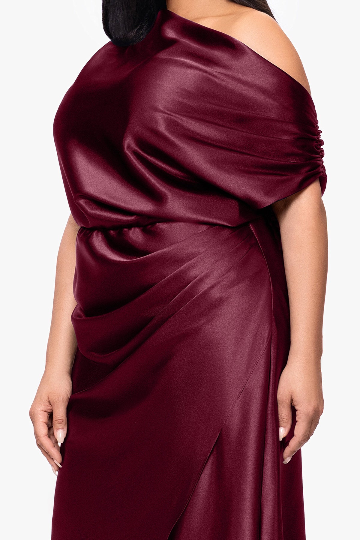 Plus "Sofia" Satin Drop Shoulder Dress - Burgundy | Betsy & Adam