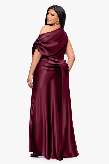 Plus "Sofia" Satin Drop Shoulder Dress - Burgundy | Betsy & Adam