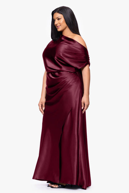 Plus "Sofia" Satin Drop Shoulder Dress - Burgundy | Betsy & Adam