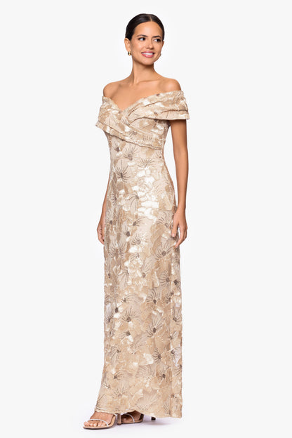 "Teyana" Soutache Sequin Off Shoulder Dress - Champagne | Betsy & Adam