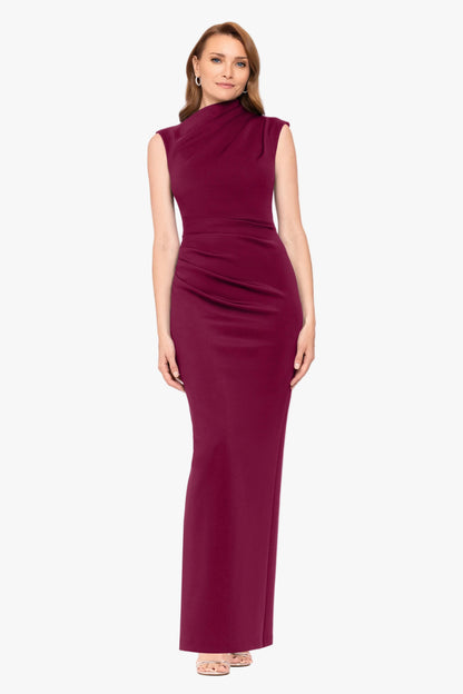 "Mitch" Techno Scuba Asymmetrical Neckline Dress - Wine | Betsy & Adam
