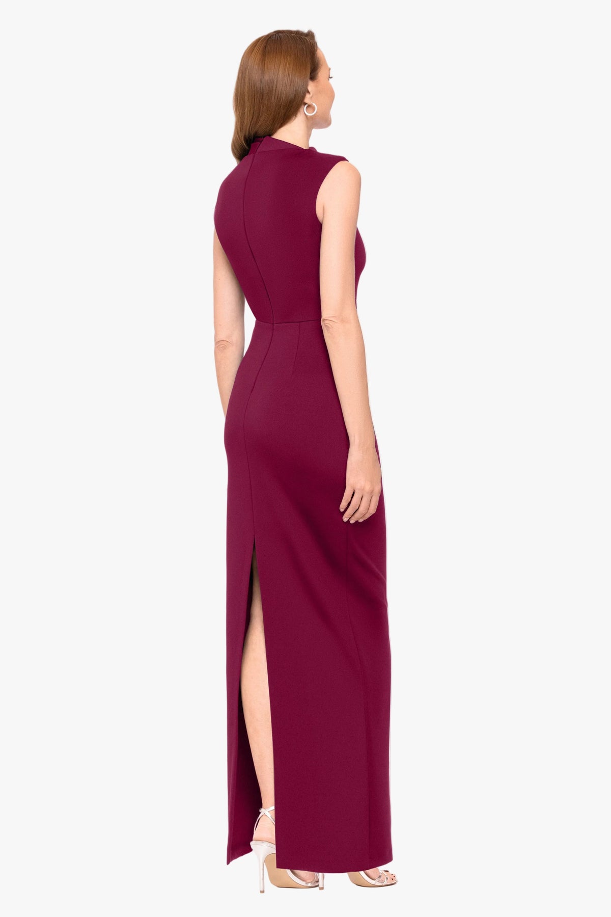 "Mitch" Techno Scuba Asymmetrical Neckline Dress - Wine | Betsy & Adam