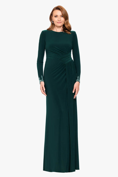 "Kenley" Jersey Knit Long Sleeve Beaded Cuff Dress - Forest | Betsy & Adam