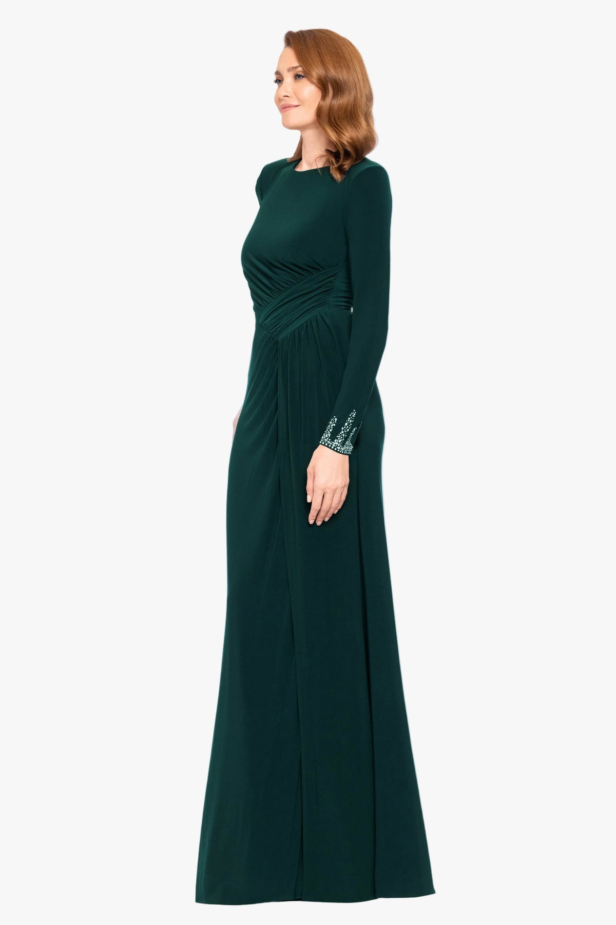 "Kenley" Jersey Knit Long Sleeve Beaded Cuff Dress - Forest | Betsy & Adam