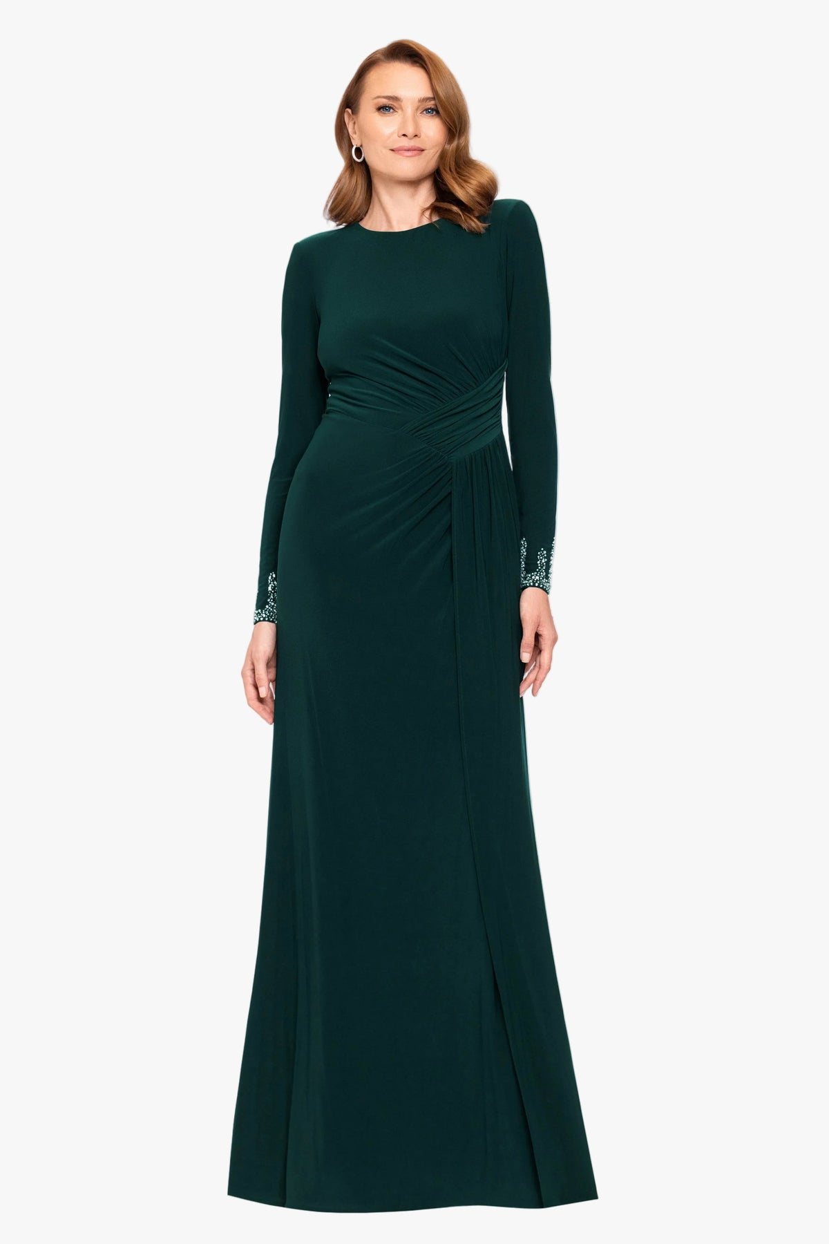 "Kenley" Jersey Knit Long Sleeve Beaded Cuff Dress - Forest | Betsy & Adam