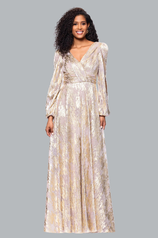 "Marla" Metallic Knit Long Sleeve V-Neck Dress - White/Pink/Gold | Betsy & Adam