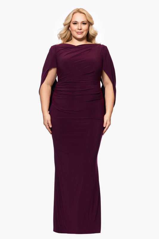 Plus “Miriam” Jersey Knit Draped Back Dress - Wine | Betsy & Adam