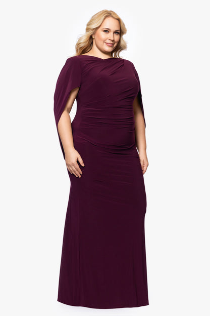 Plus “Miriam” Jersey Knit Draped Back Dress - Wine | Betsy & Adam