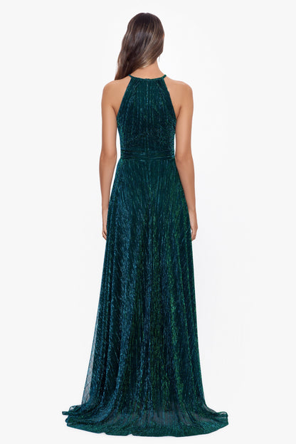 "Mila" Metallic Halter Dress - Jade | Betsy & Adam