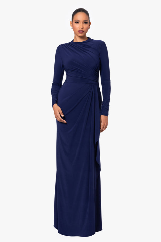 "Jeanette" Stretch Knit Long Sleeve Dress - Navy | Betsy & Adam