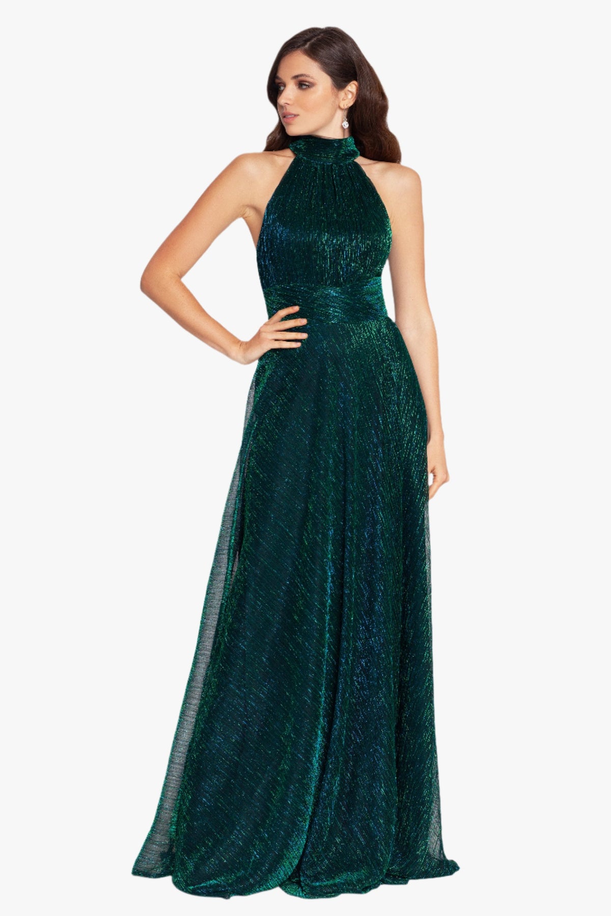 "Peyton" Metallic Knit Halter Top Dress - Jade | Betsy & Adam