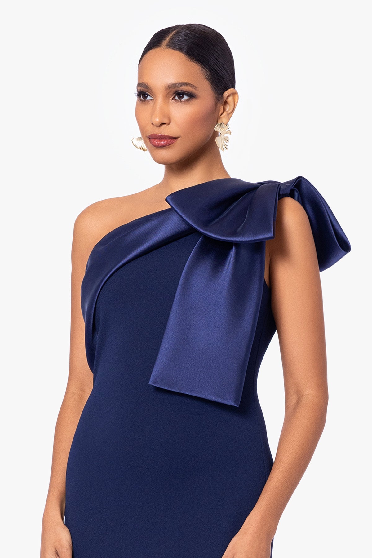 "Carmela" Scuba Crepe With Satin Bow Dress - Navy | Betsy & Adam
