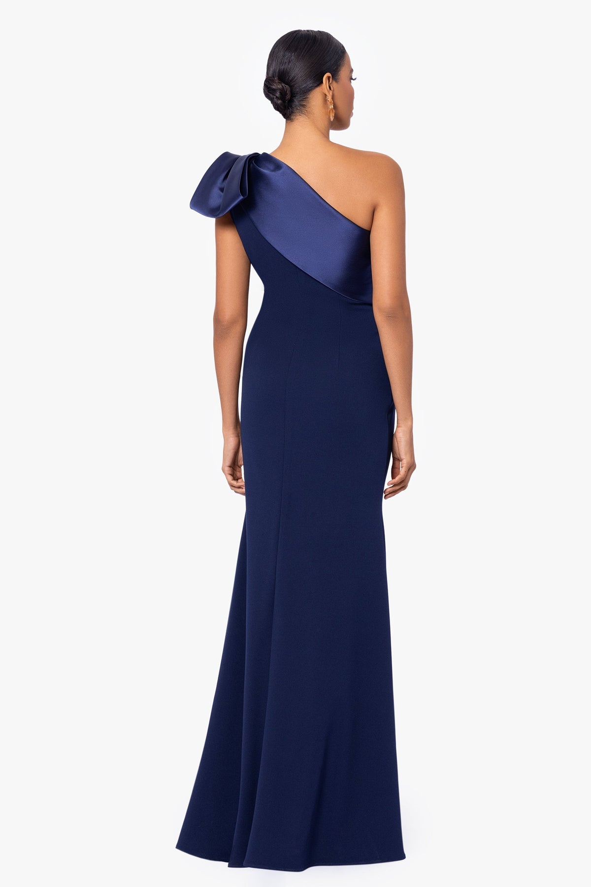 "Carmela" Scuba Crepe With Satin Bow Dress - Navy | Betsy & Adam
