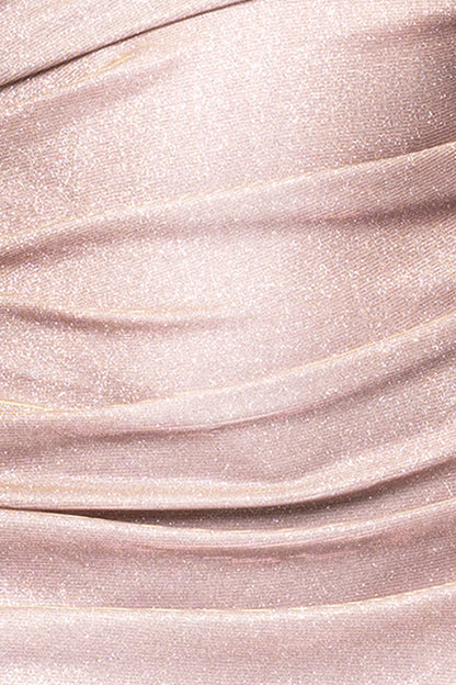 Plus "Gracie" Metallic Knit Glitter Draped Dress - White/Pink/Gold | Betsy & Adam