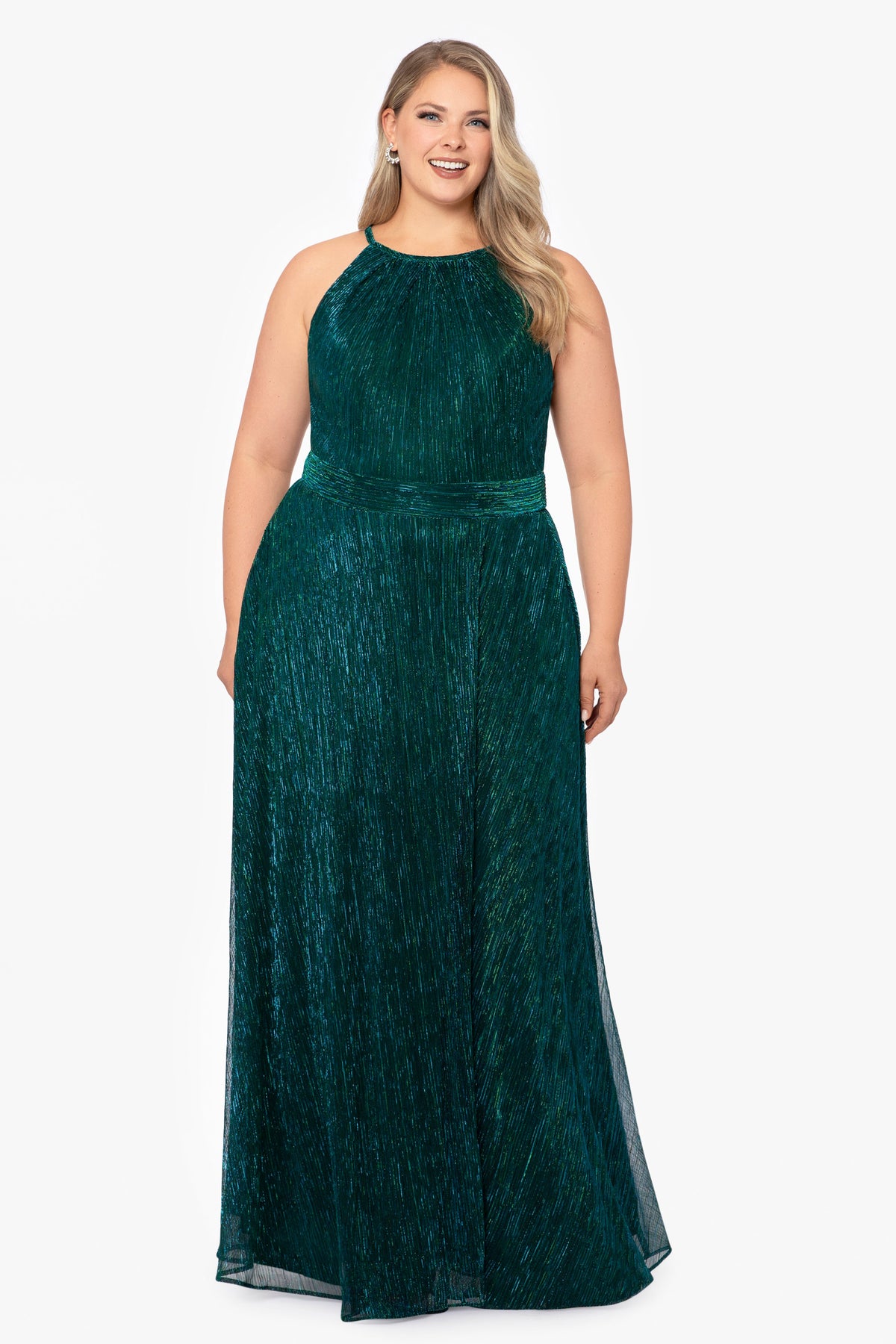 Plus "Mila" Metallic Halter Dress - Jade | Betsy & Adam
