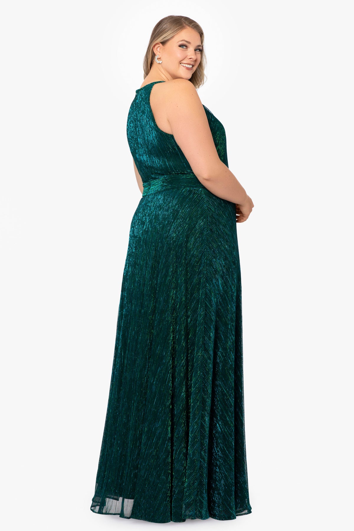 Plus "Mila" Metallic Halter Dress - Jade | Betsy & Adam