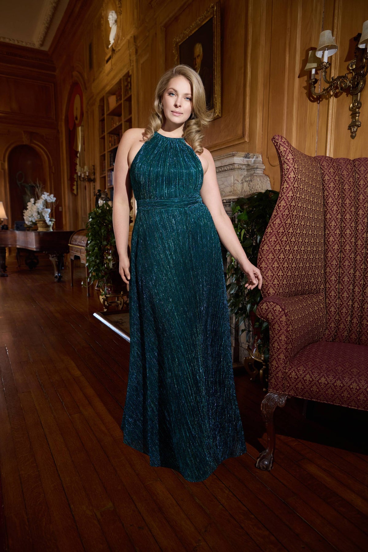 Plus "Mila" Metallic Halter Dress - Jade | Betsy & Adam