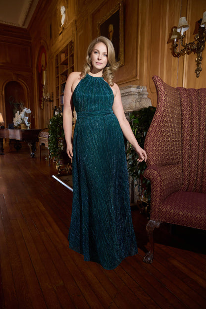 Plus "Mila" Metallic Halter Dress - Jade | Betsy & Adam