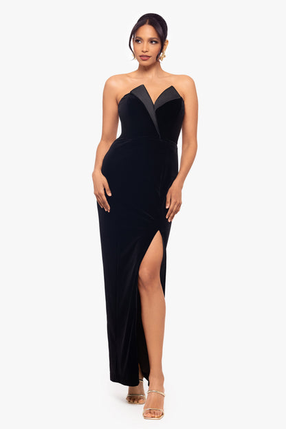 "Liliana" Velvet Strapless Tuxedo Dress - Black | Betsy & Adam