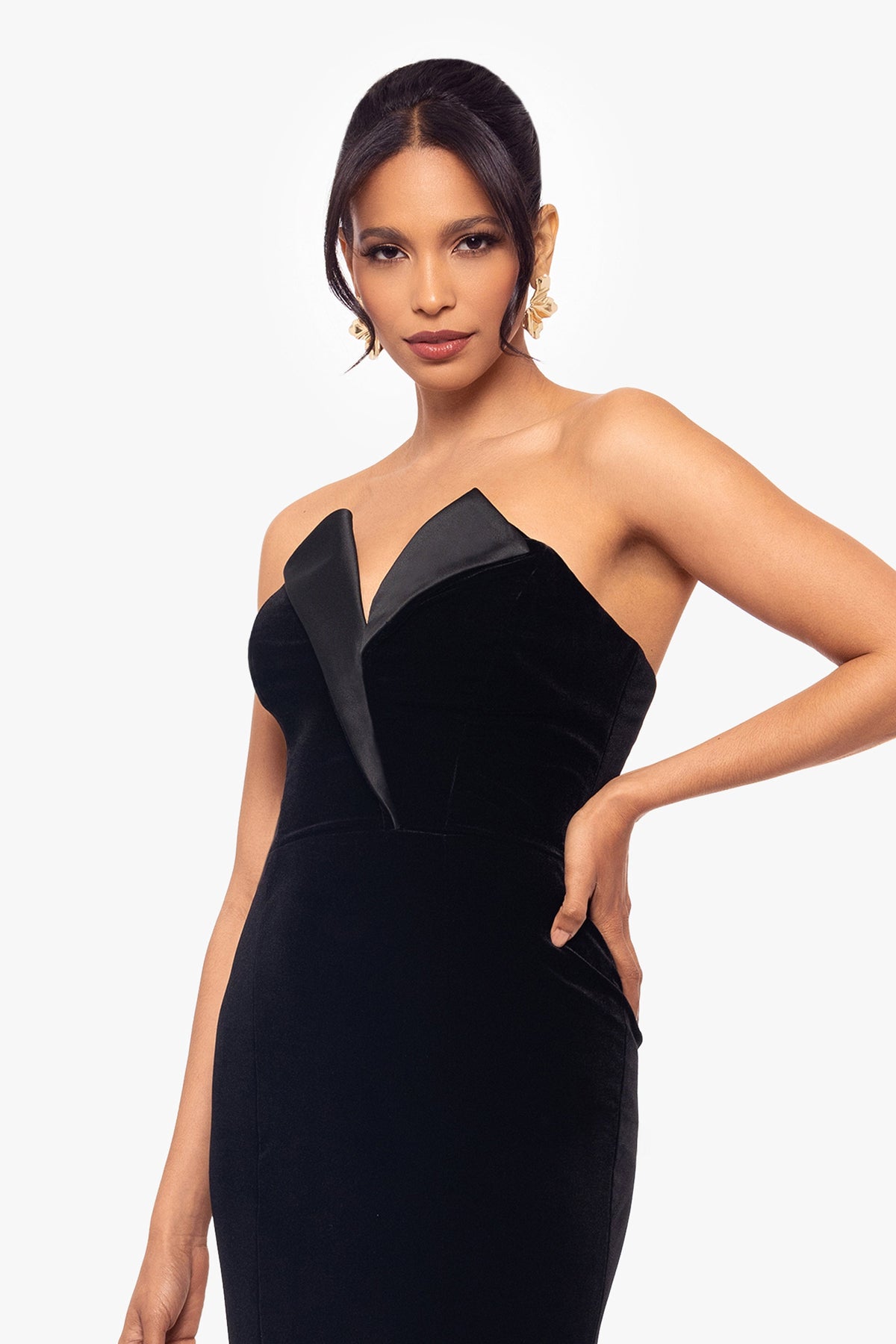 "Liliana" Velvet Strapless Tuxedo Dress - Black | Betsy & Adam