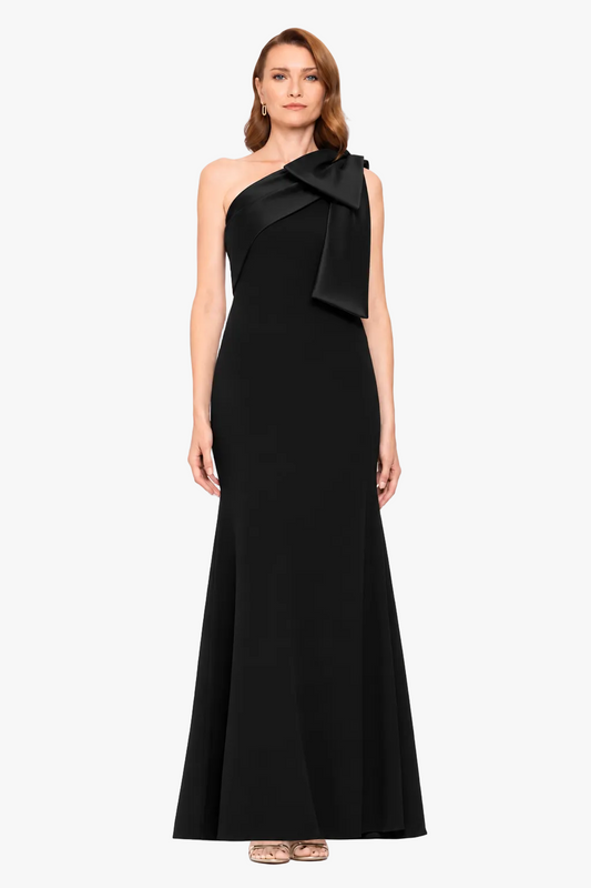 "Carmela" Scuba Crepe With Satin Bow Dress - Black | Betsy & Adam