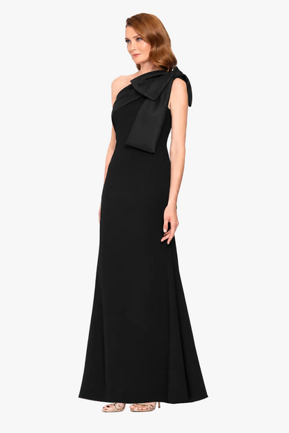 "Carmela" Scuba Crepe With Satin Bow Dress - Black | Betsy & Adam