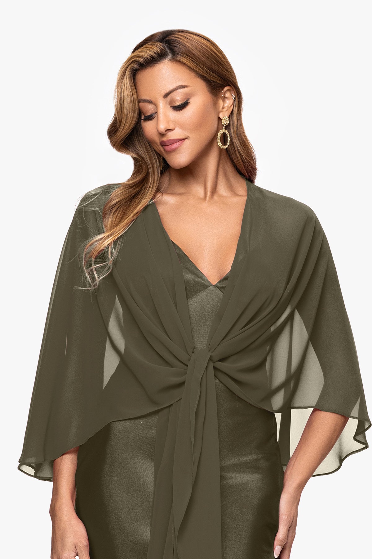 "Bernadette" Chiffon Shawl Wrap - Olive | Betsy & Adam