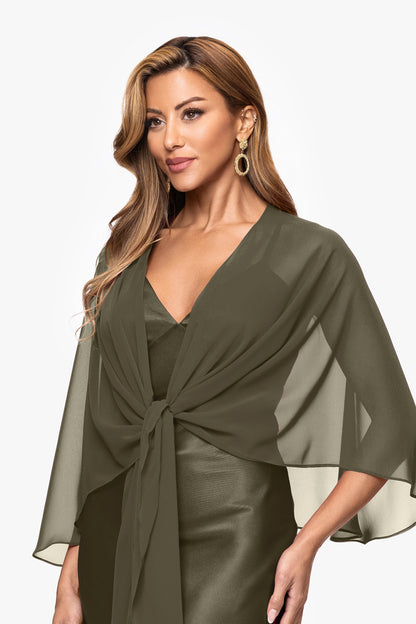 "Bernadette" Chiffon Shawl Wrap - Olive | Betsy & Adam