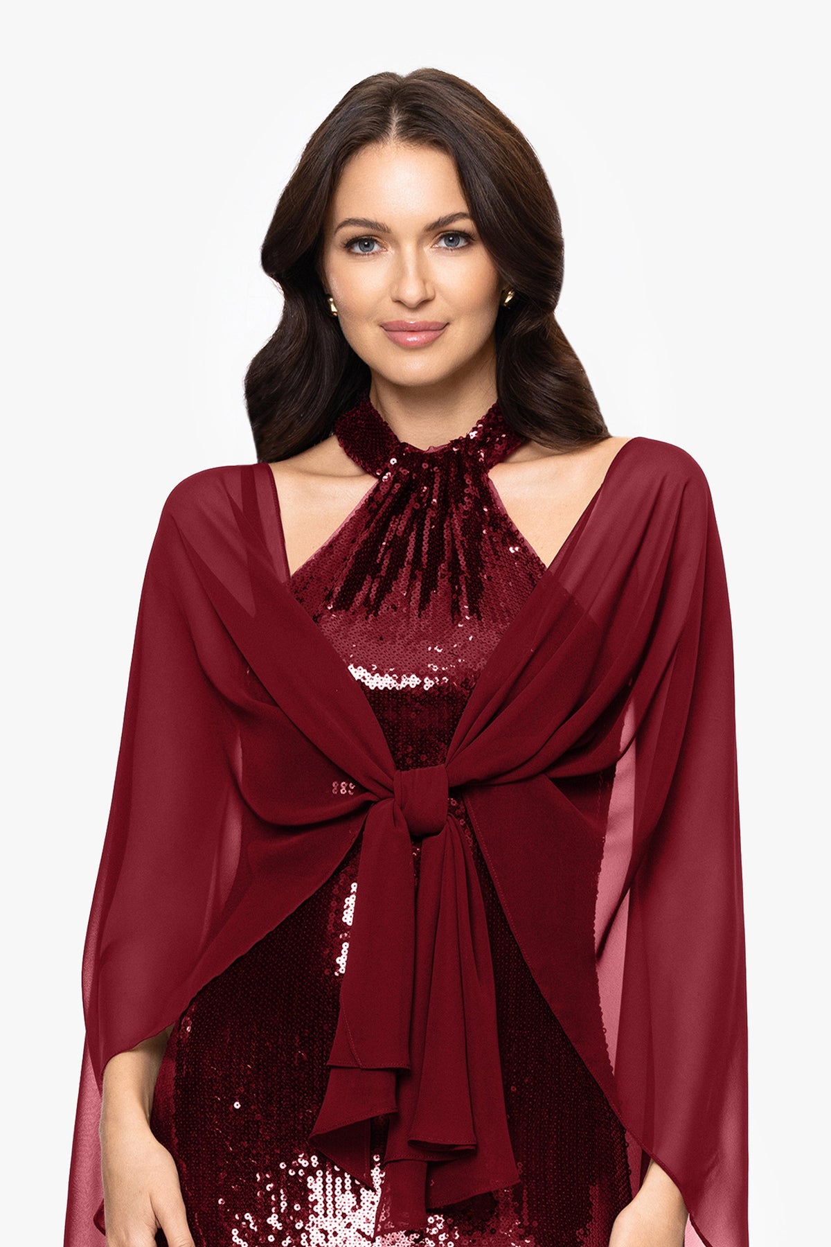 "Bernadette" Chiffon Shawl Wrap - Burgundy | Betsy & Adam