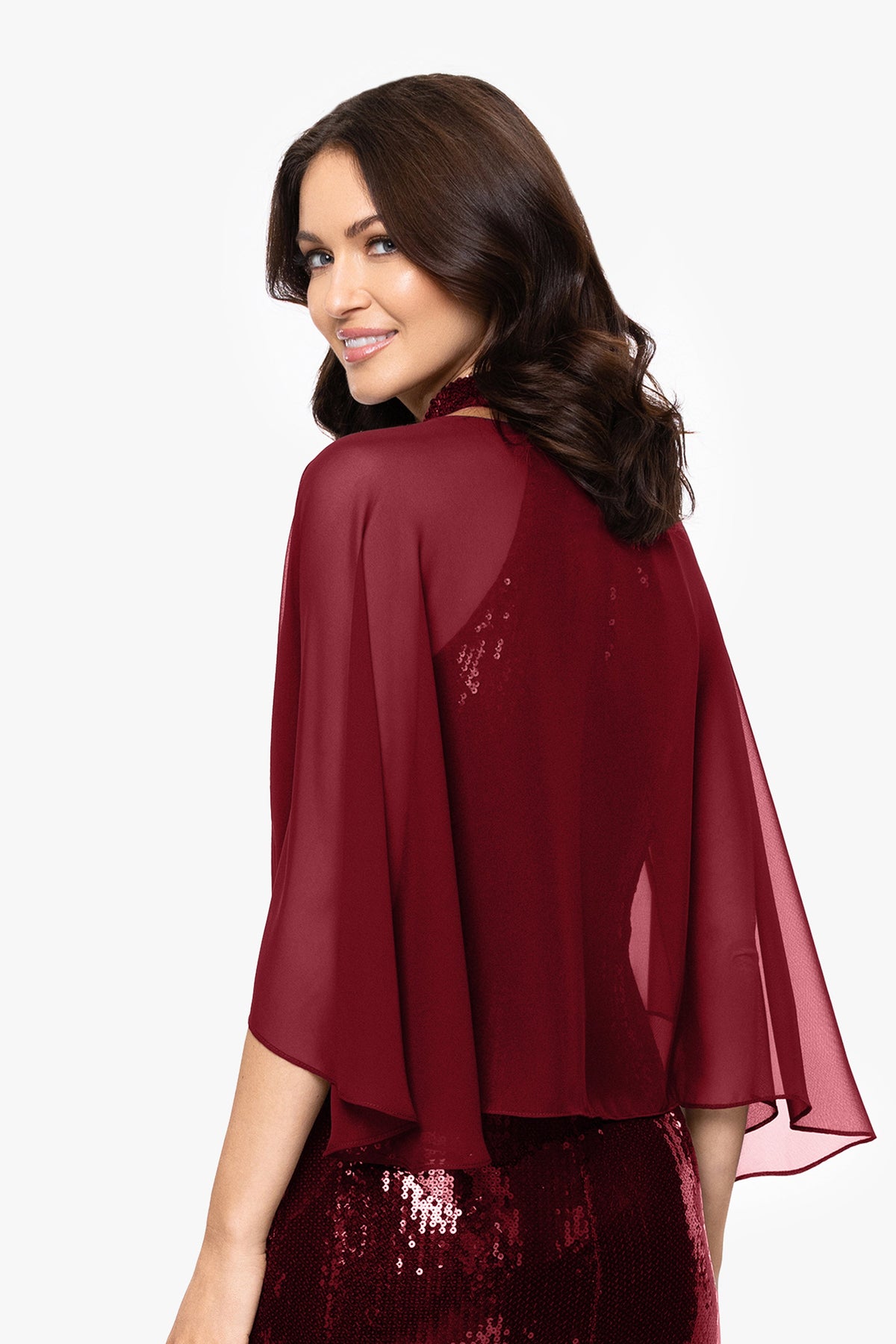 "Bernadette" Chiffon Shawl Wrap - Burgundy | Betsy & Adam
