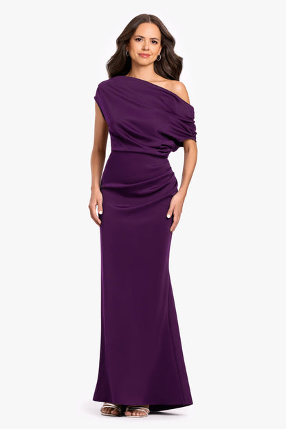 "Lillian" Techno Scuba Ruched Dress - Plum | Betsy & Adam