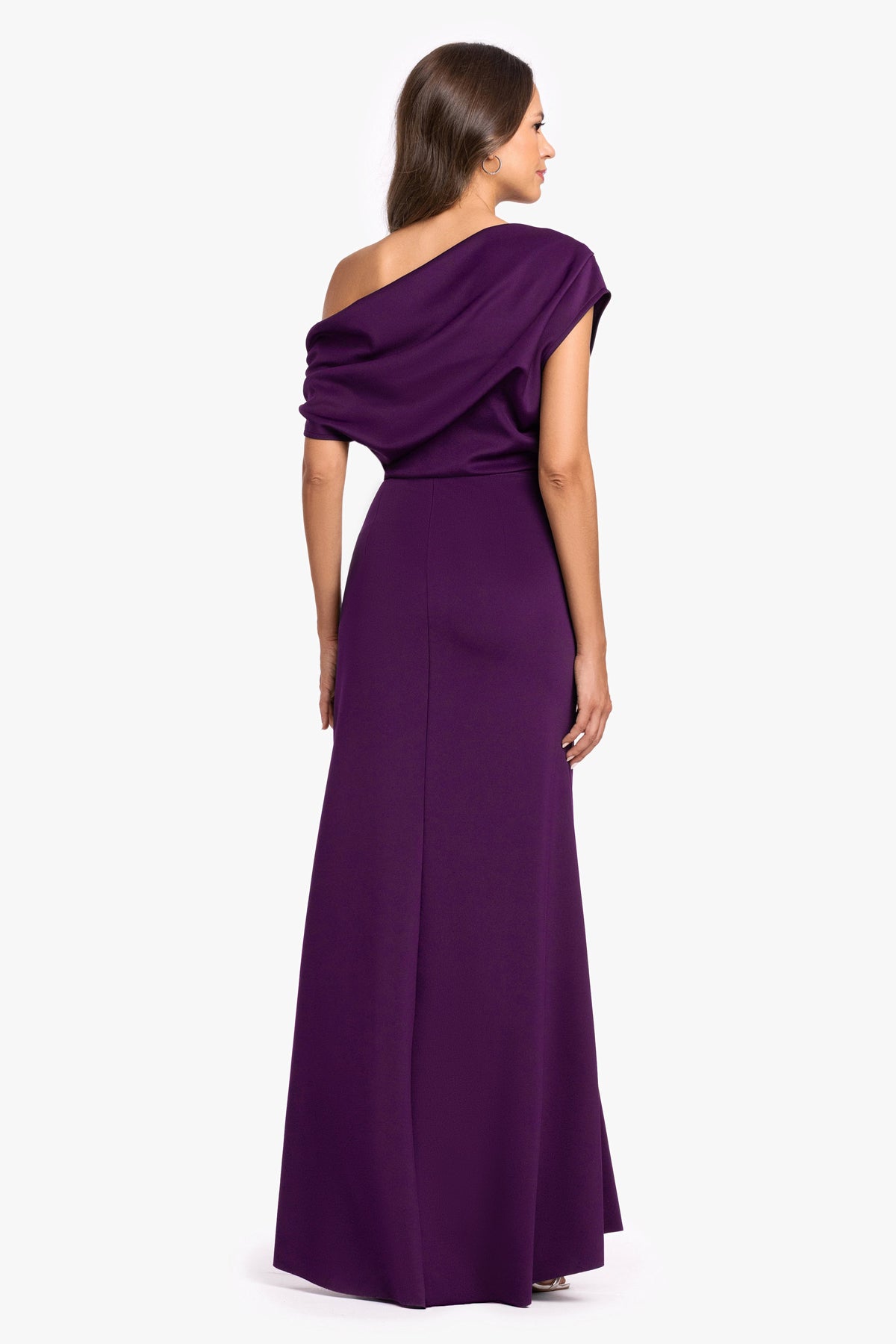 "Lillian" Techno Scuba Ruched Dress - Plum | Betsy & Adam