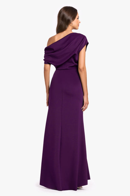 "Lillian" Techno Scuba Ruched Dress - Plum | Betsy & Adam