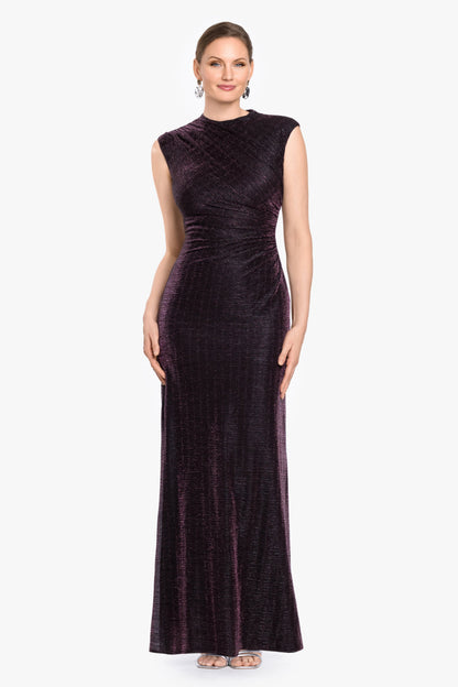 "Bethany" Metallic Ruched Dress - Black/Plum | Betsy & Adam