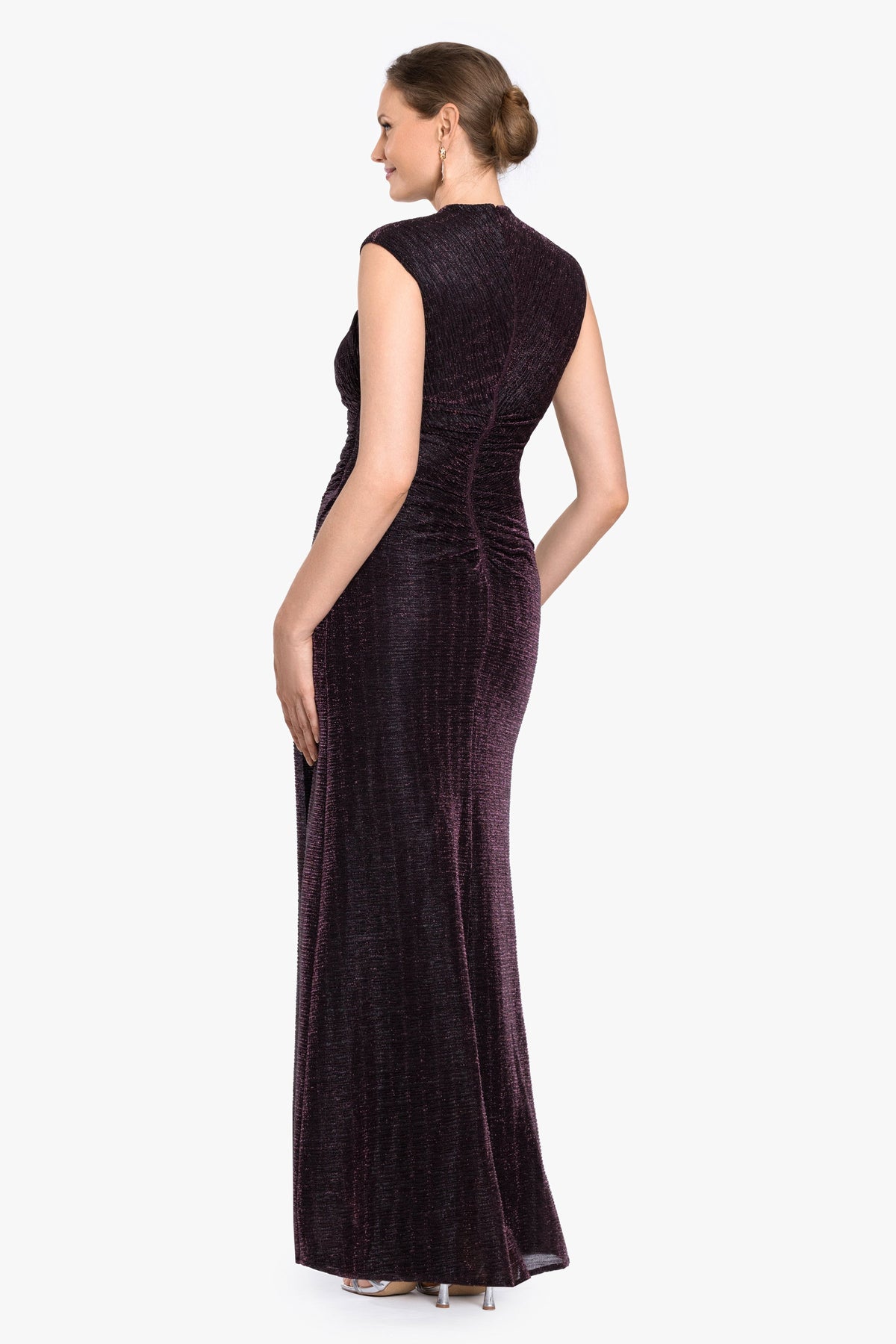 "Bethany" Metallic Ruched Dress - Black/Plum | Betsy & Adam