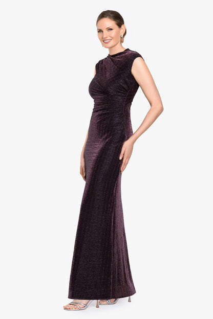 "Bethany" Metallic Ruched Dress - Black/Plum | Betsy & Adam